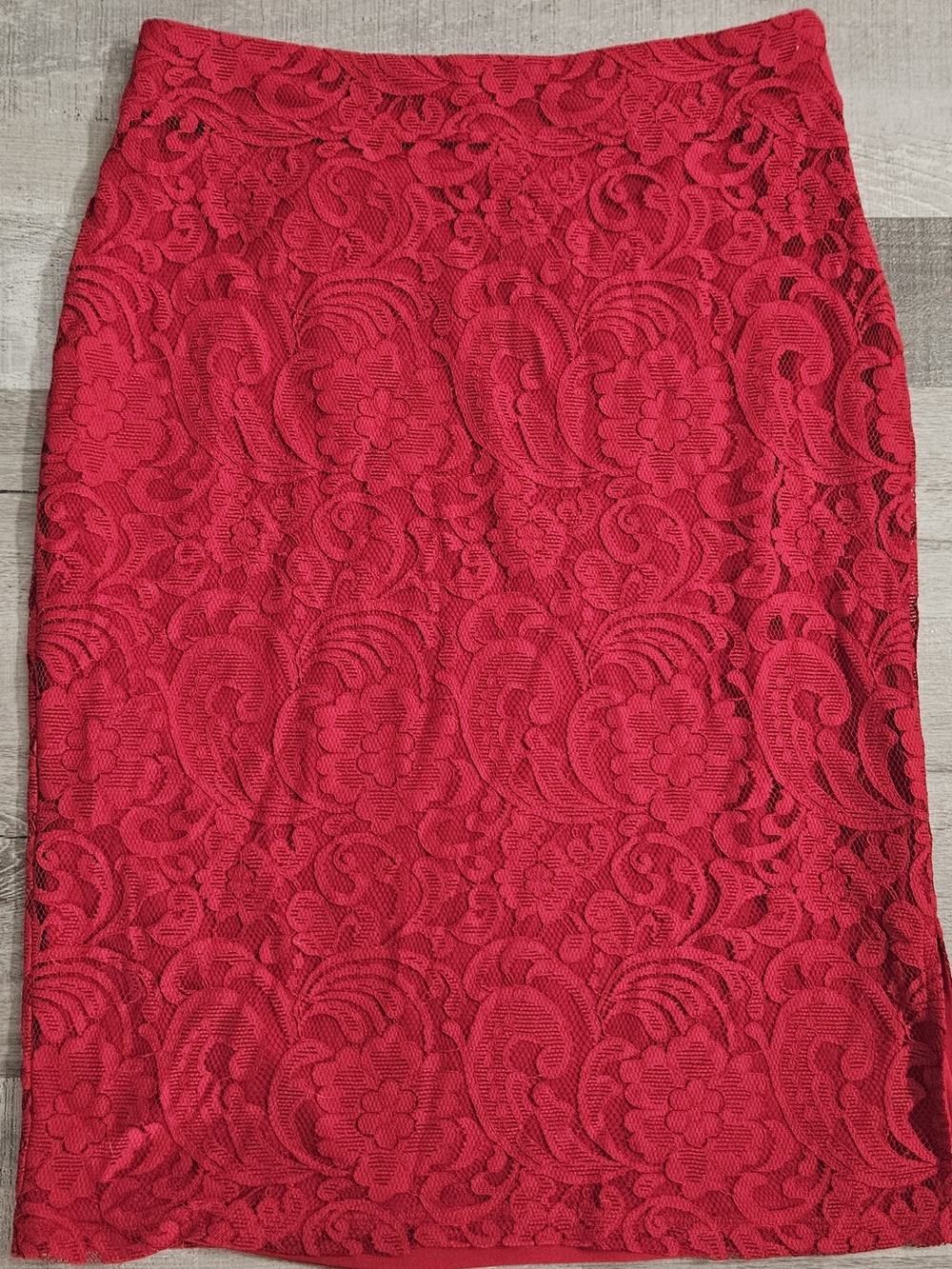 Liz Claiborne Women's Red Lace Midi Pencil Skirt Side Slit Side Zip Size 10